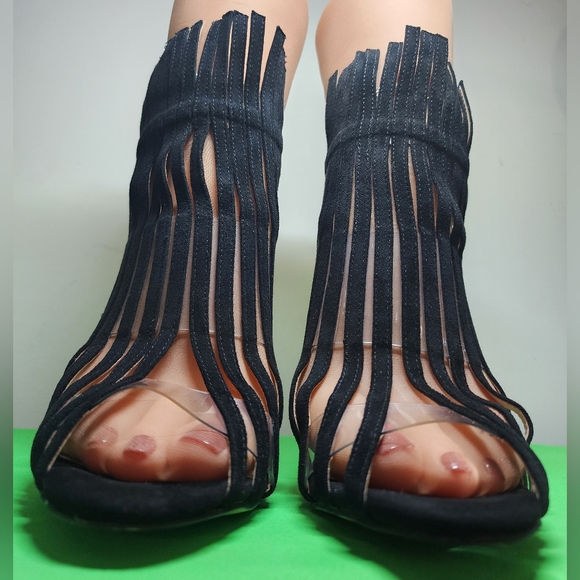 🔥Gorgeous Black 5.5 Inch Stilletto High Heels Black Vertical Straps Ankle Strap - Picture 4 of 7